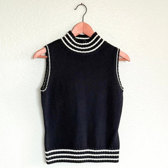 VTG Harolds Wool Black & White Striped Sleeveless Turtleneck Sweater Vest Size M - Picture 1 of 15